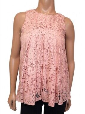 Bcbgeneration Pleated Floral Lace Top A-line Sheer Babydoll Sleeveless